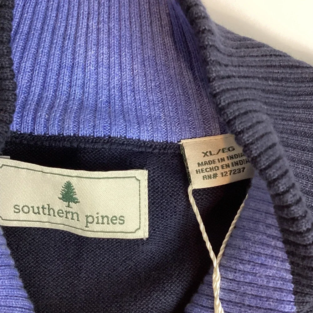 Southern Pines Mens XL Navy Blue Argyle Quarter Zip Sweater Vest NWT RN127237